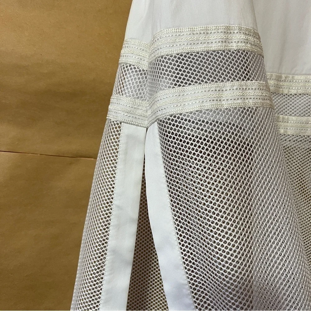 Robert Rodriguez | NWT Kuba Embroidered Midi Skirt Tiered Mesh White Size 10